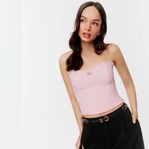 Reformation Trixi Pale Pink Smocked Crop Top with Spaghetti Straps